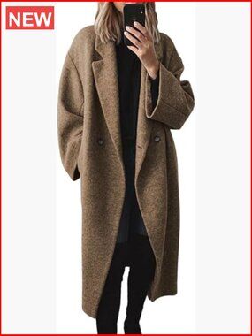 Wool Blend Double Breasted Pea Coat Trench Coat Women Winter